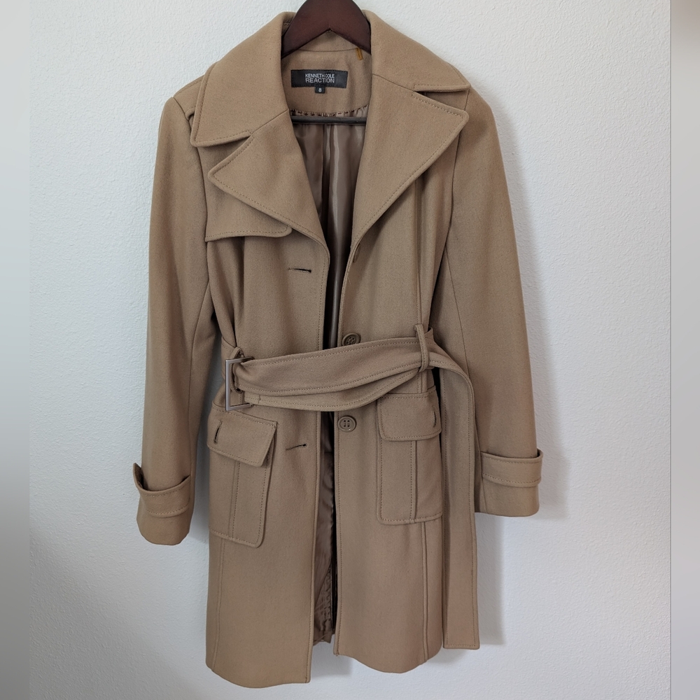 Kenneth Cole Reaction Wool Beige Dress Peacoat Size 8